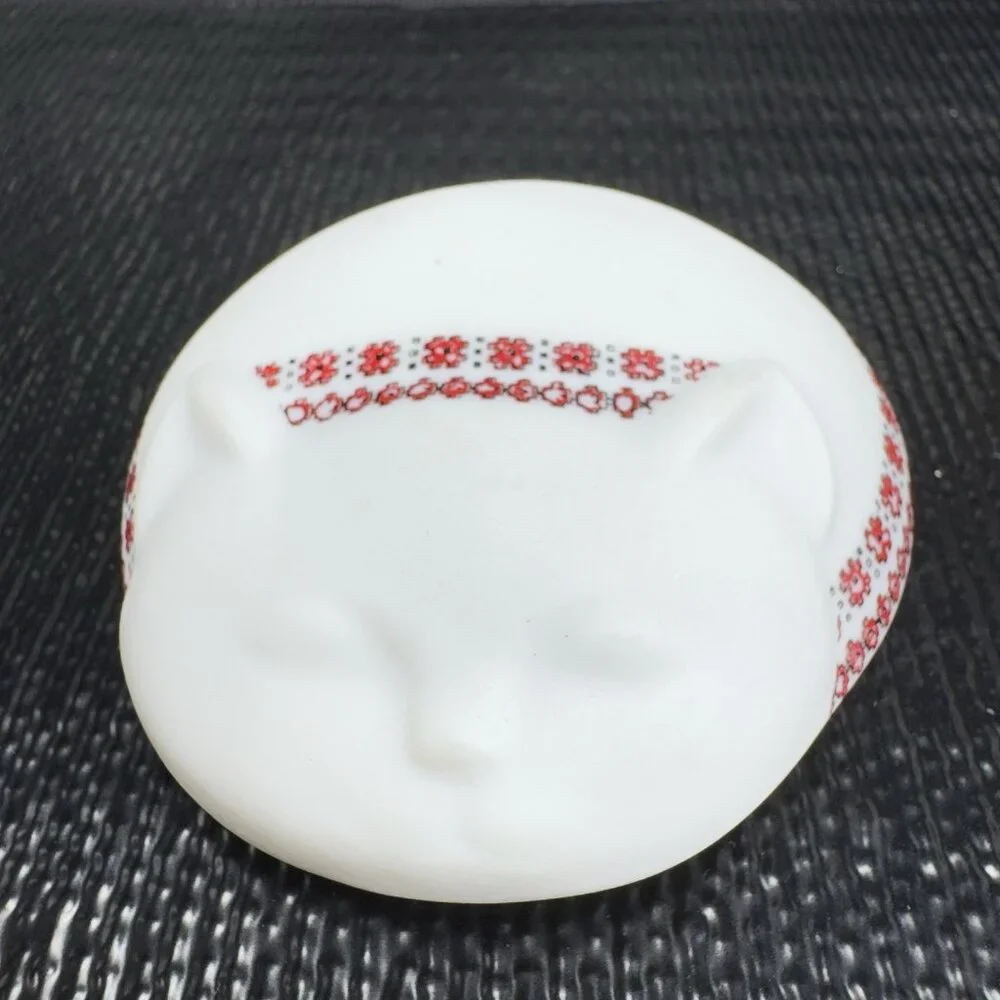 1980s Takahashi Ceramic Trinket Holder Smiling Sleeping Cat Jewelry Holder VTG‎